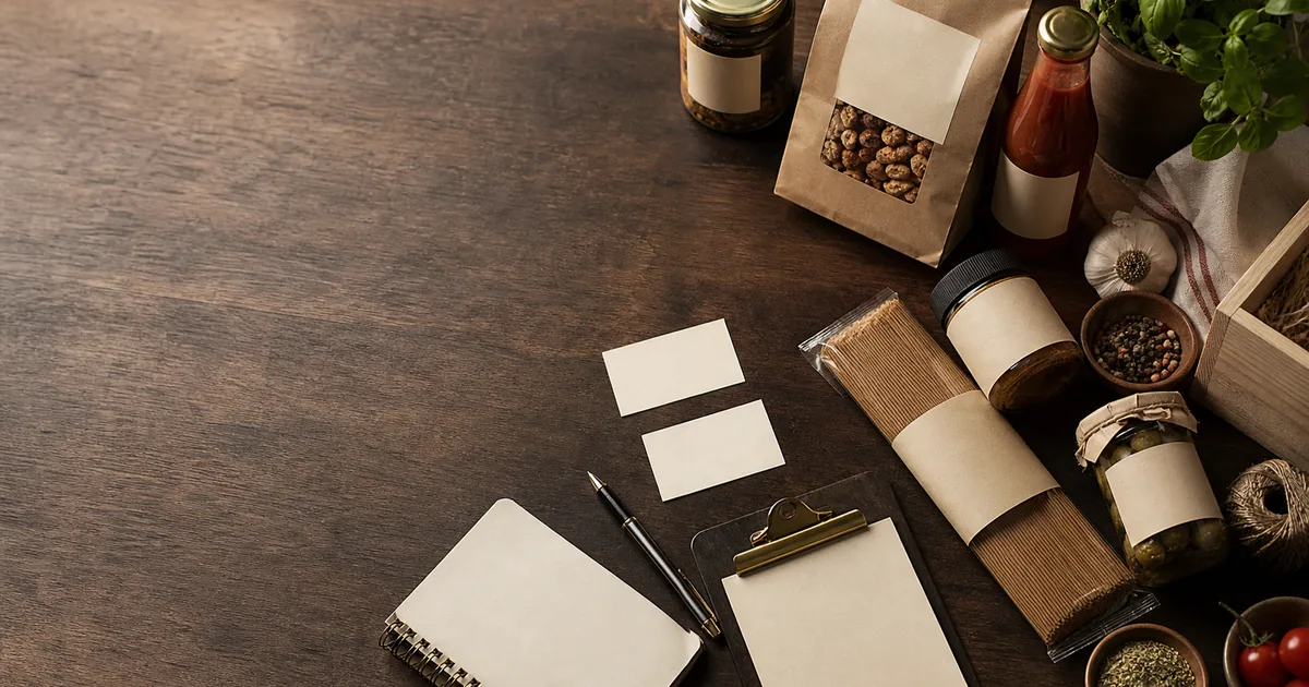 Packaging gastronómico, etiquetas y cuaderno para elegir el nombre de un emprendimiento de comida