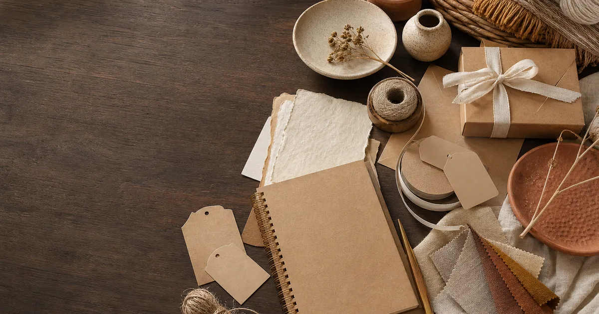 Objetos de hogar, textiles y cuaderno para crear el nombre de una marca de deco