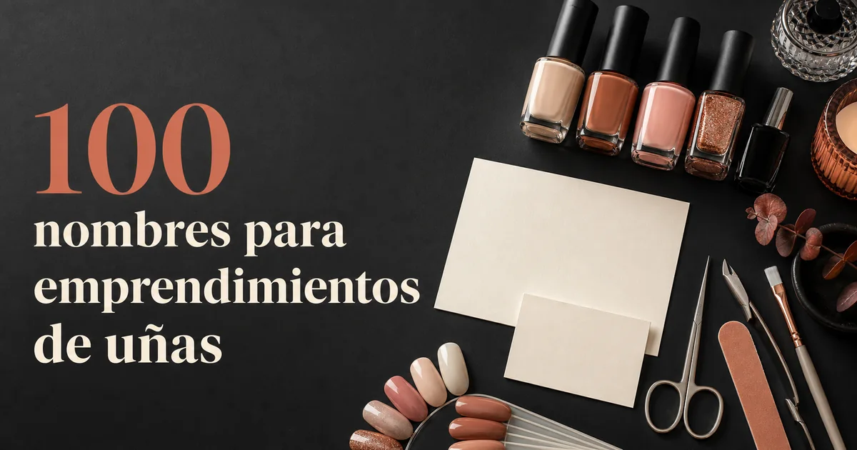 Esmaltes, herramientas de manicura y tarjetas para elegir el nombre de un nail studio